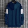 Men Fall Winter Hoodie Contrast Color Drawstring Long Sleeves Hooded Elastic Cuff And Hem Thin Daily Wear Casual Sport Top