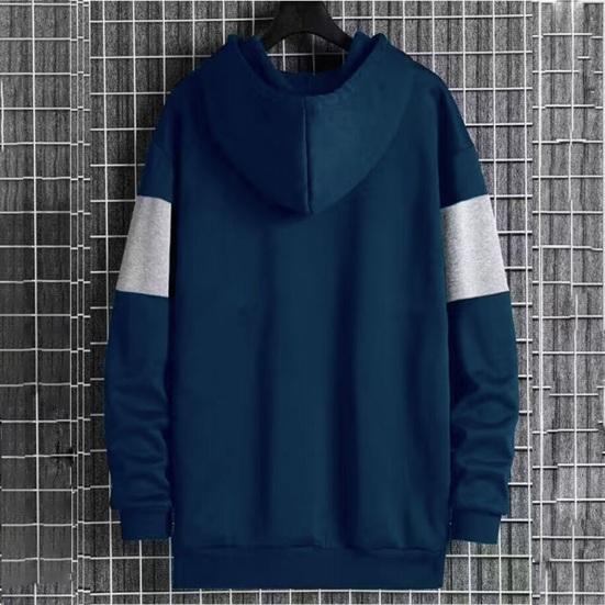 Men Fall Winter Hoodie Contrast Color Drawstring Long Sleeves Hooded Elastic Cuff And Hem Thin Daily Wear Casual Sport Top