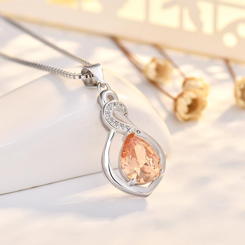 BELLA BOX  S925 Sterling Silver Swan Necklace, Colored Gemstone With Micro-inlaid Zircon Pendant, Collarbone Chain, European And American Style