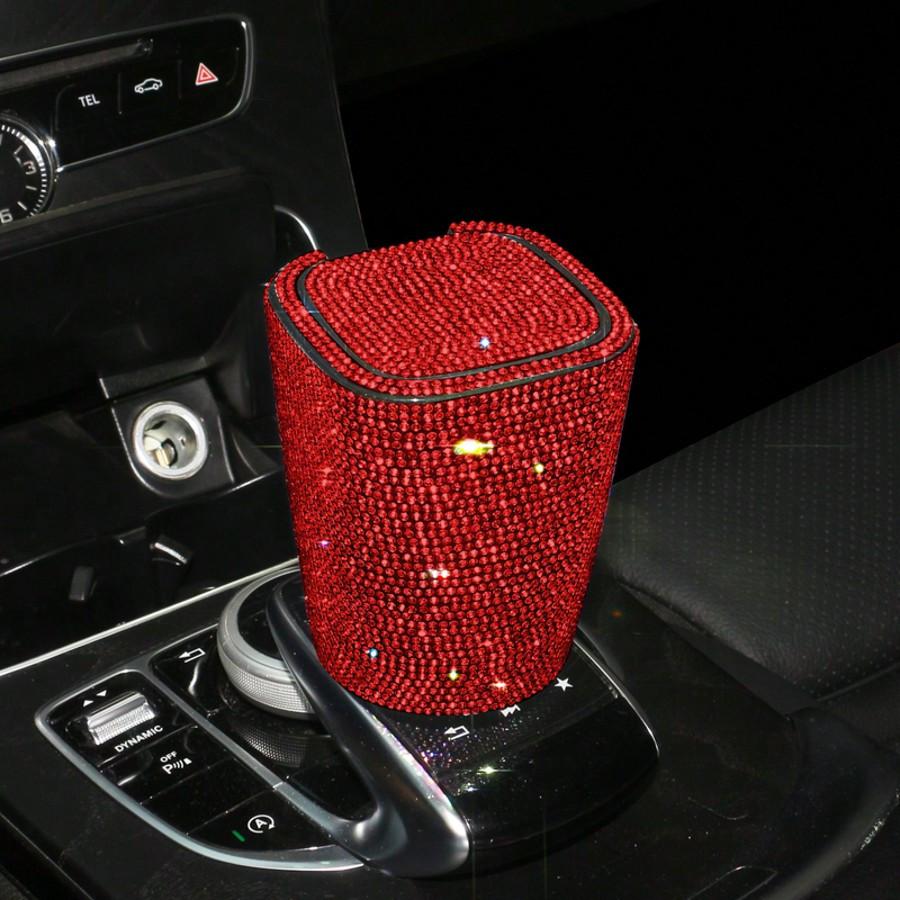 1pc Luxury Sparkling Crystal Ashtray with Lid, Glittering Cup Holder Design, Crystal Decorative, Portable Smokeless Cylinder