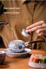 Blue & White Gilded Gongfu Tea Set: Teapot, 2 Cups & Tray In Gift Box for Home or Office.