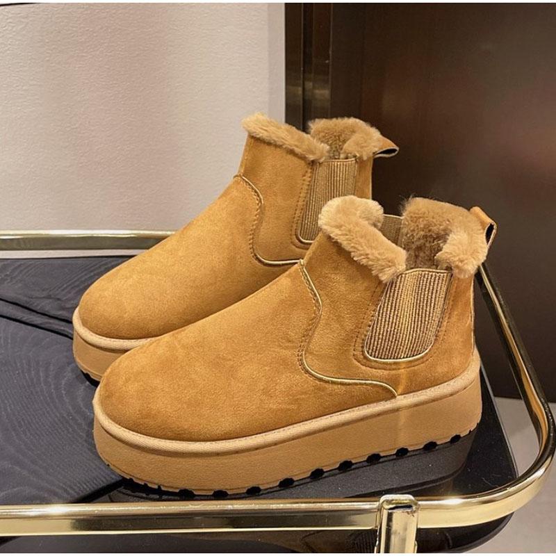 Winter Women Short Plush Warm Snow Boots Casual Shoes   Suede Fur Chelsea Ankle Boots Flats Platform Ladies Shoes Botas