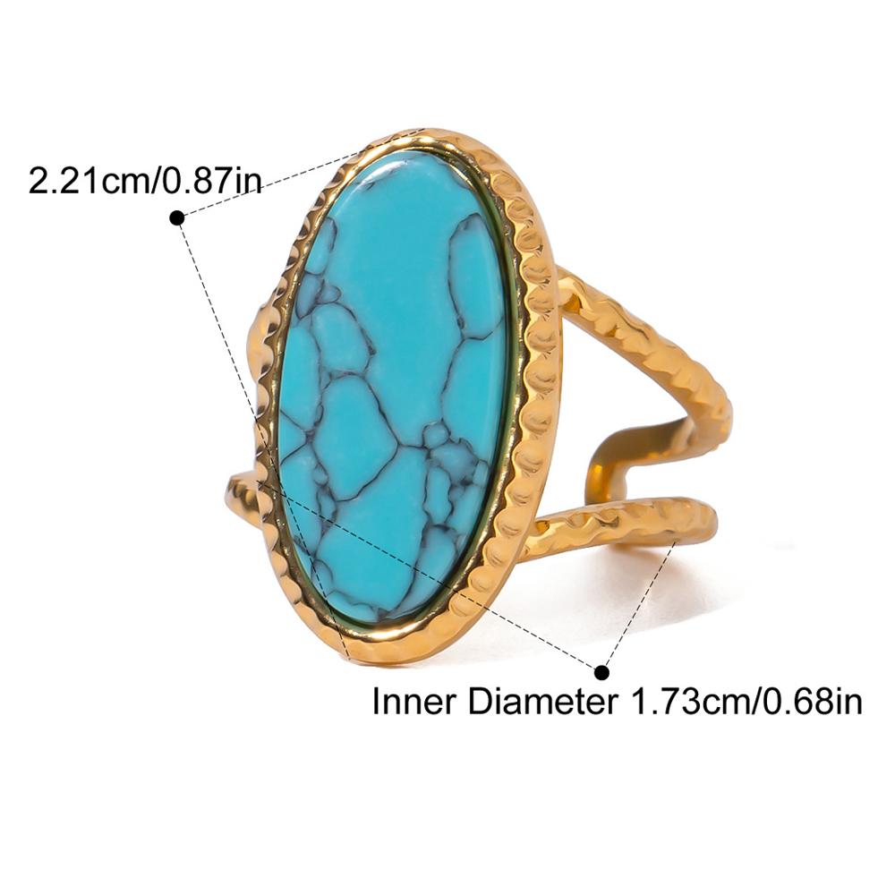 

Bohemian Oval Turquoise Tiger Eye Adjustable Open Ring for Women Stainless Steel Gold Plated Finger Jewelry Gift Waterproof