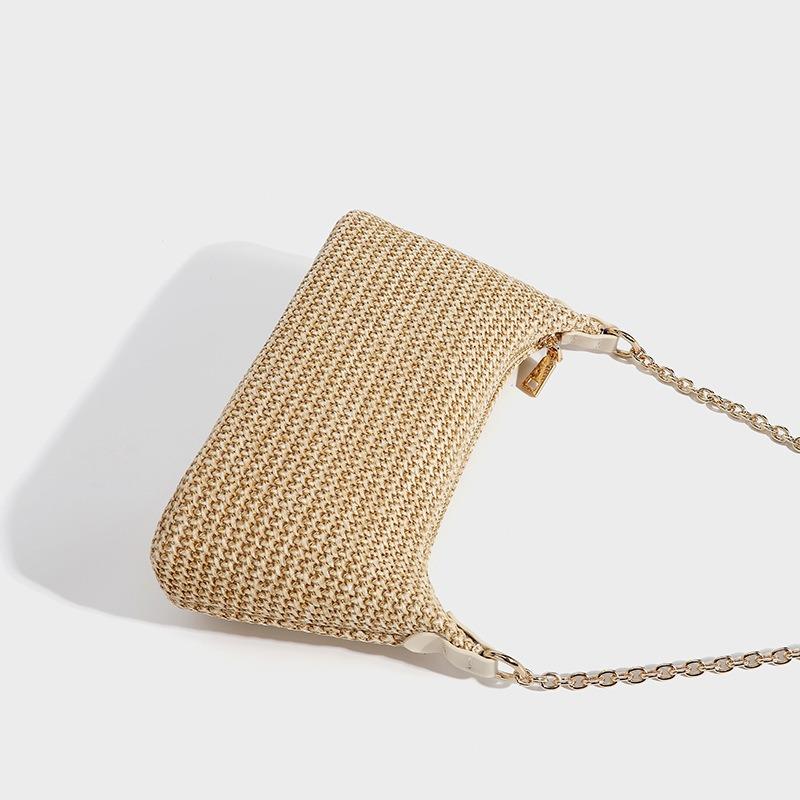 Women's Straw Woven Shoulder Chain Small Bag Chain Summer Essential Leisure High-quality Bag Shoulder Armpit Bag Women's Bag