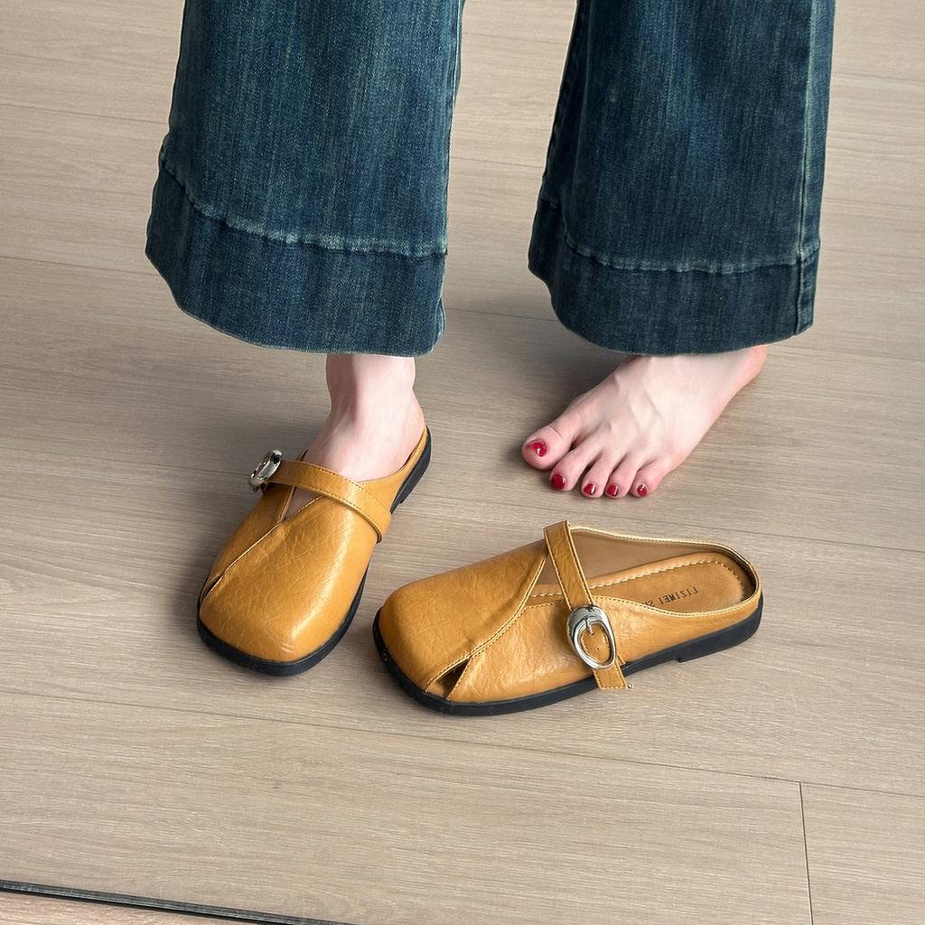 Retro 2025 Flat-bottomed Bag Head Half Slippers Women's Soft-soled Versatile Muller Shoes Low Non-slip Summer New Heel Wear