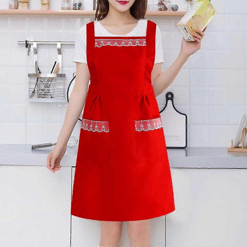 Grembiule Traspirante Regolabile con Spallacci Larghi Resistenti alle Macchie Grembiule da Cucina - Rosso
