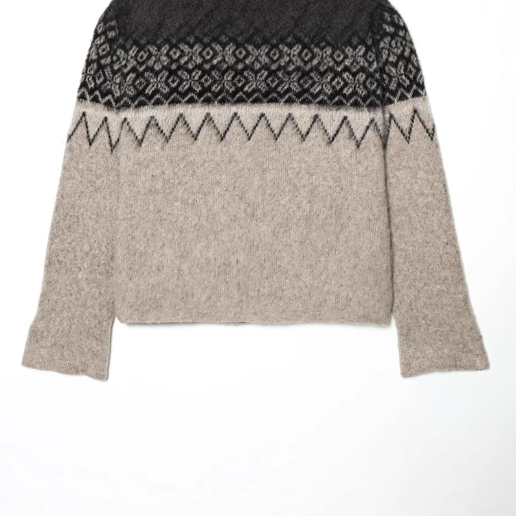 European and American style, new women's clothing, fashionable, versatile, cross-border color-rubbing effect jacquard knitted sweater