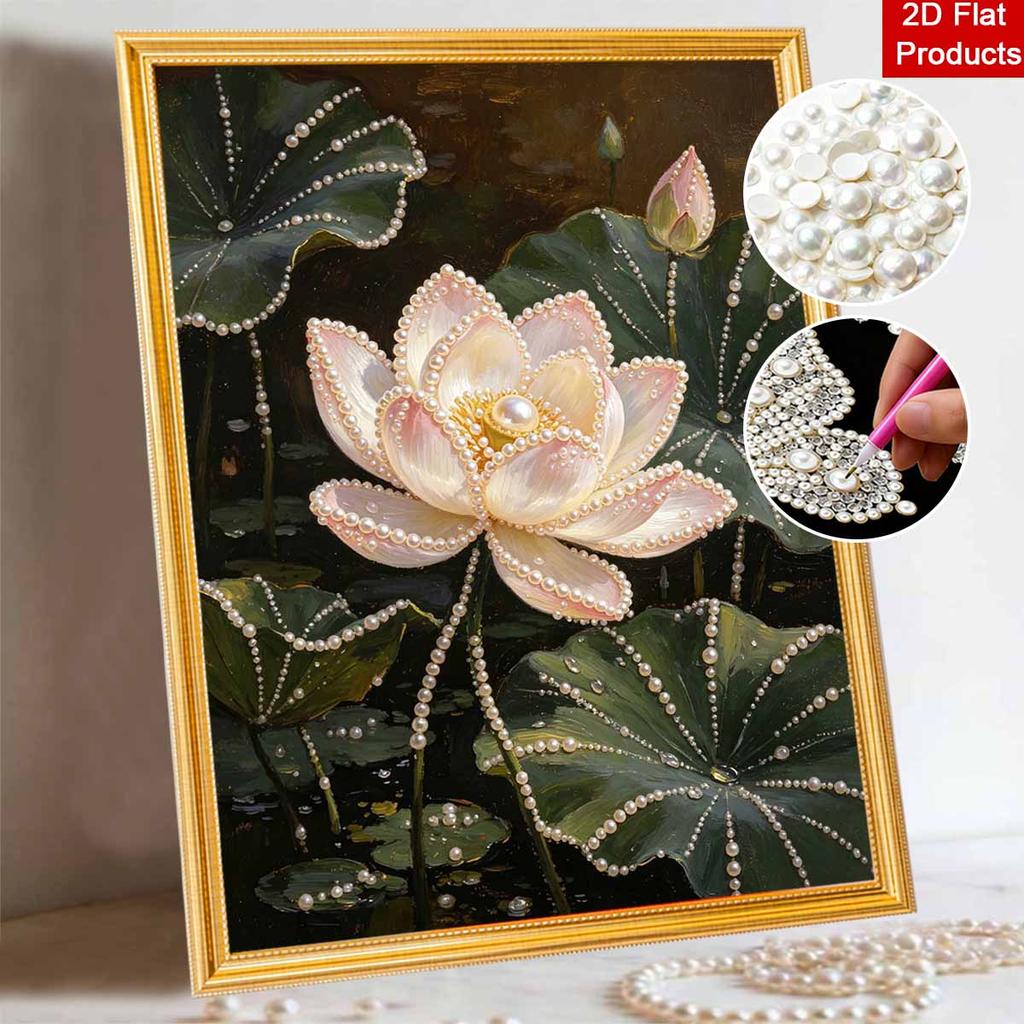 Pearl Lotus Painting Kit. Painting Art Handmade Diy Home Decoration Painting. Elegant Floral Wall Decor. Luxury Pearl Embellishment.