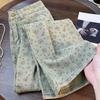Women's Summer Retro Korean-Style Floral Print Wide-Leg Jeans: Stylish High-Waisted, Loose-Fitting, Relaxed-Fit Straight-Leg Pants