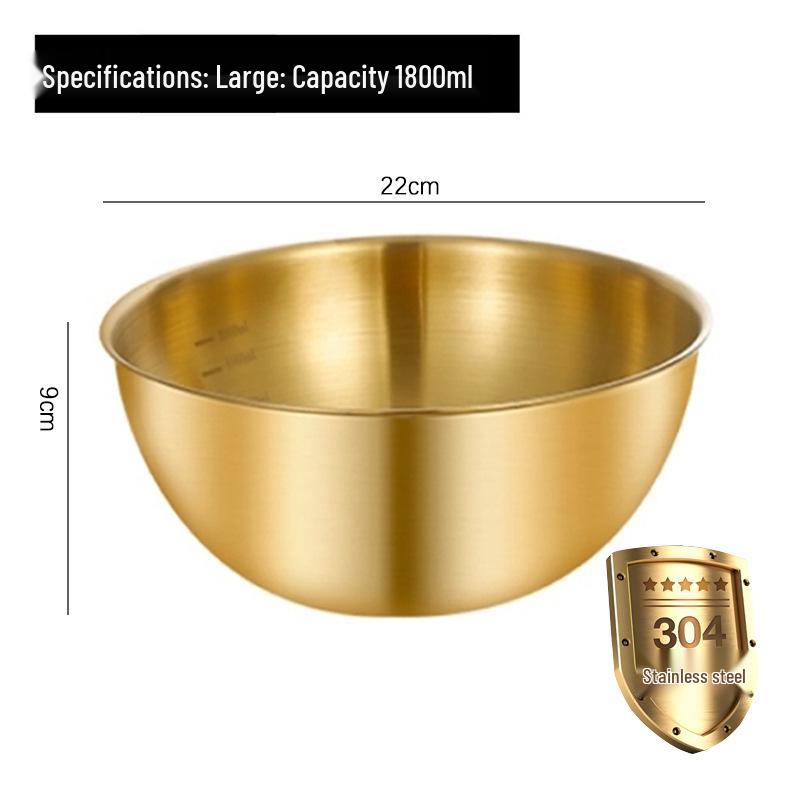 304 Edelstahl Rührschüssel im japanischen Stil mit Skala für Salat, Eierschlagen, Backen und Teigmischen - Goldfarbenes Finish