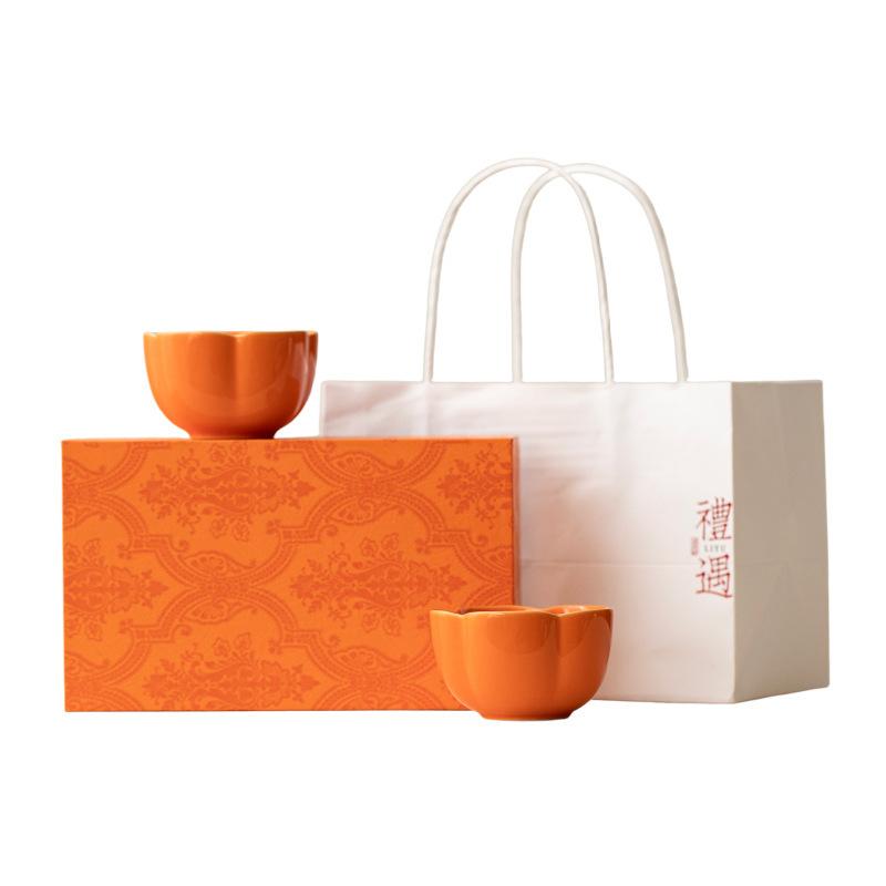 High-end petal teacup ceramic tea set master cup large tea cup high-end gift box home gift teacup set