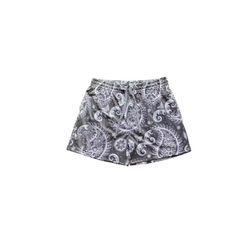 Men Paisley Print Mesh Drawstring Casual Shorts S серый
