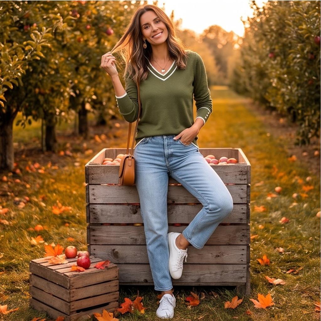 Women's Color Block V-Neck Long Sleeve Pullover Sweater with Decorative Buttons