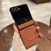 Hard Shell PU Leather With Hinge Protective Case For Samsung Galaxy Z Flip 7 6 5 4 3 For Magsafe Magnetic Wireless Charge Cover