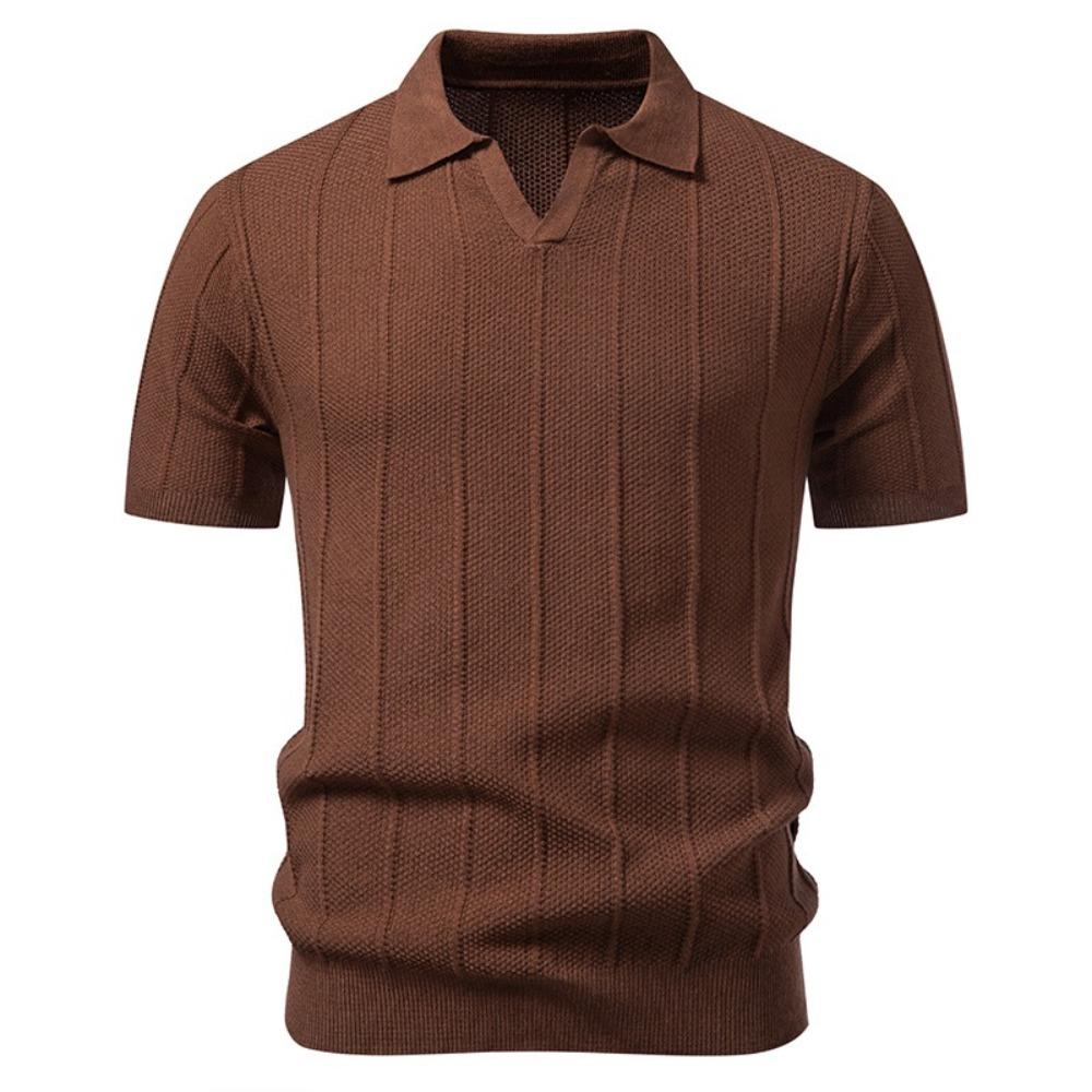 2026 Men's Casual Short-Sleeved T-Shirt - Solid Stripes - Fashionable Trendy Casual Fit Knitted Base Shirt