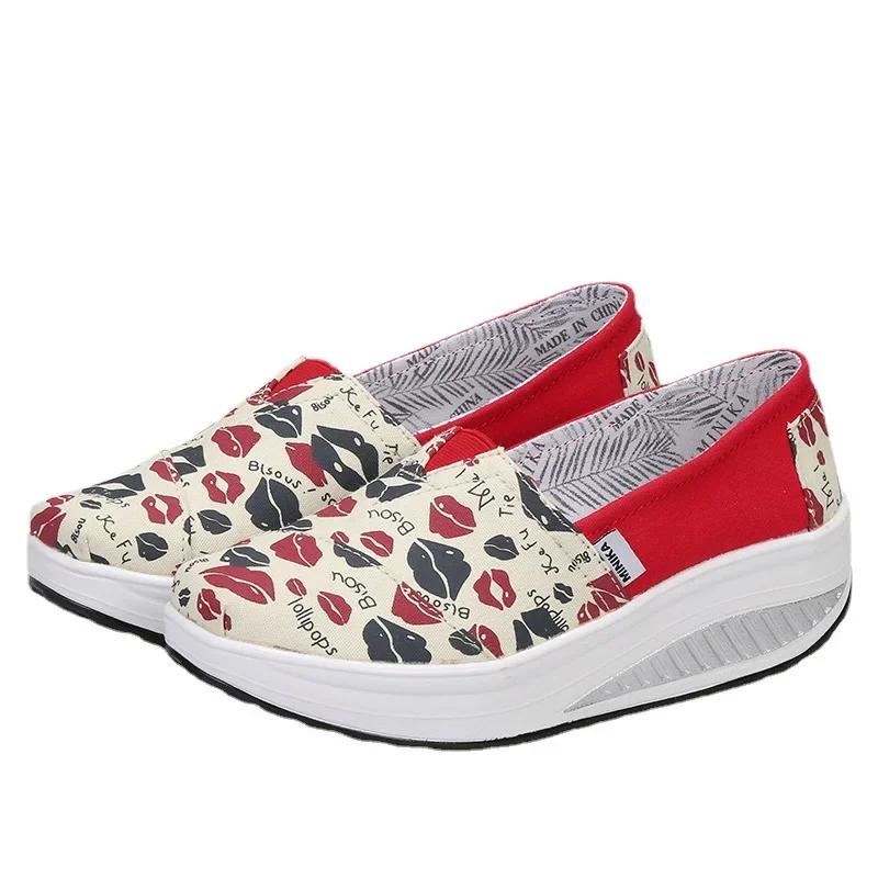 Women's Wedge Loafers Platform Rocking Shoes Light Weight Zapatillas Sports Shoes for Woman Breathable Slimming Swing Shoes