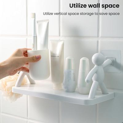 Mini Figures Storage Rack Cartoon Wall-Mounted Organizer Punch-Free Wall Storage Shelf for Kitchen Bathroom Living Room