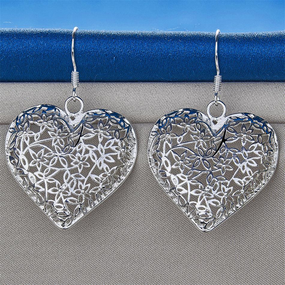Elegant 925 Sterling Silver Delicate Heart-Shaped Openwork Earrings, Fashionable Women's Wedding Jewelry Accessories