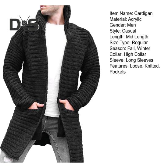 Pánský Cardigan Kabát Pletený Vysoký límec Dlouhé Rukávy Teplé Kapsy Svetr Kabát Střední délka Pure Color Podzim Zimní bunda