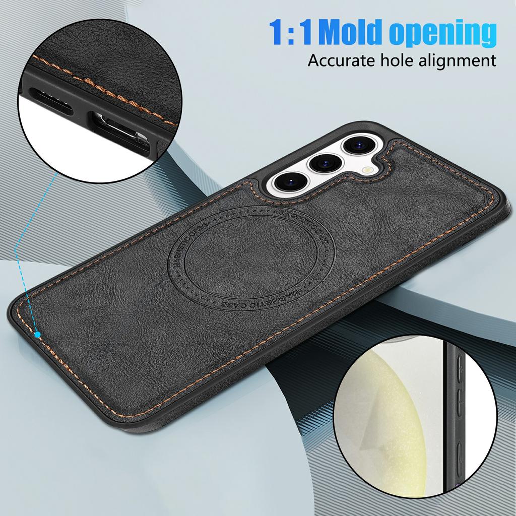 CSJ-P3 For Samsung Galaxy S24 Case Compatible with MagSafe PC+TPU+Leather Back Cover
