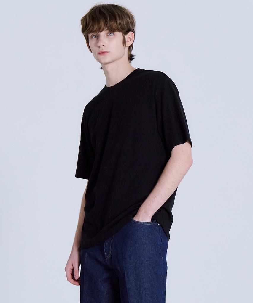 BASIC HOUSE Uni Relaxed Fit Round Neck Short Sleeve T-Shirt Black Lats0105 (A Type)