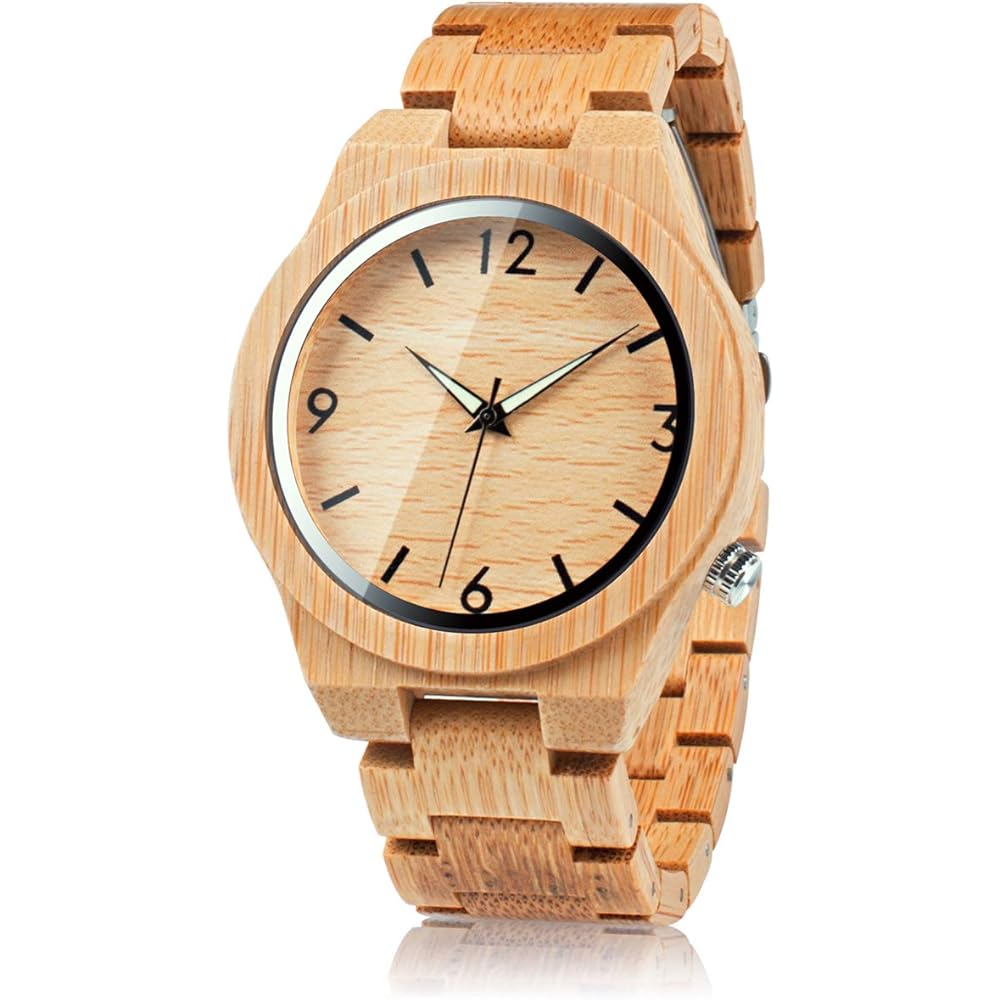 Bobo Bird Men s Bamboo Wood Quartz Watch Lightweight Casual Sports Watch with Luminous Night Silver Pointer Gift Box