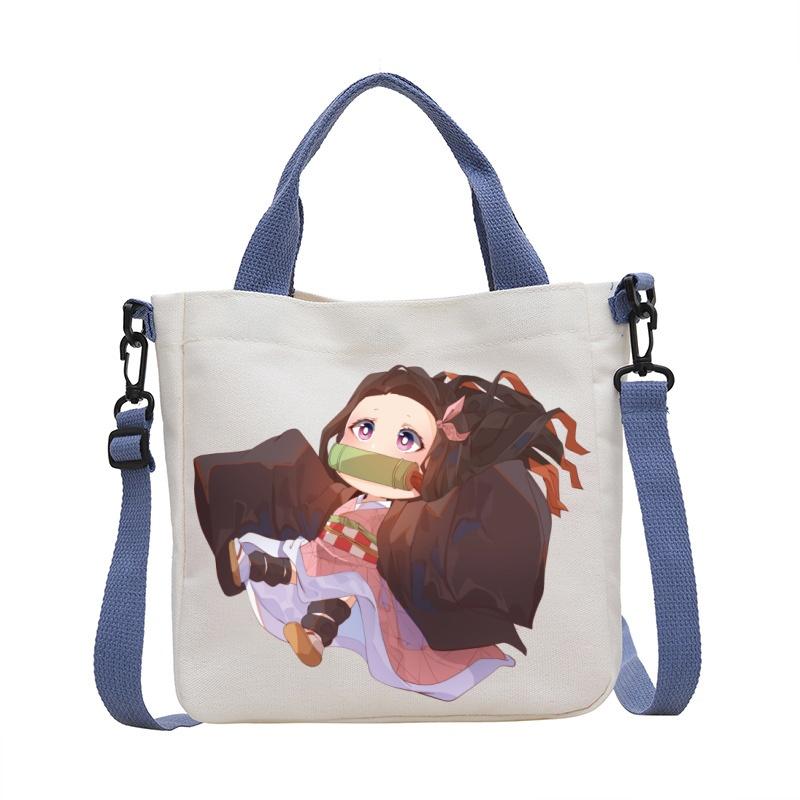 Anime Demon Slayer Canvas Crossbody Bag Cartoon Figures Print Shoulder Bags Fashion Minimalist Commuting Storage Handbag Gifts