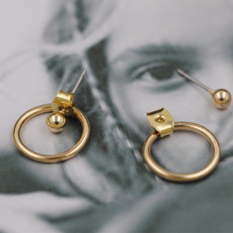 2024 New Fashion Jewelry Punk Style Gold Color Geometric Round Circle Stud Earrings Best Gift For Women Girl Wholesale