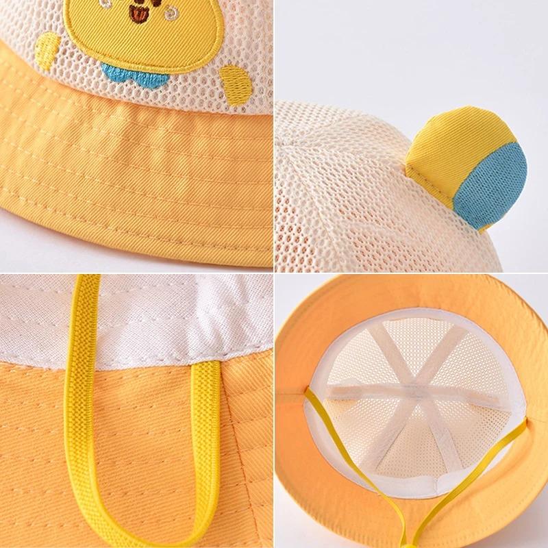 Baby Summer Sun Hat Kids Breathable Mesh Basin Cap Cute Boy Girl Outdoor Sunshade Visors Cartoon Bear Children Fisherman Hats
