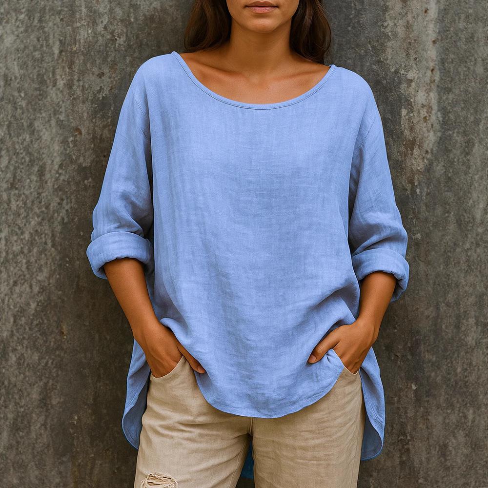 Summer new women's clothing casual loose fashion cotton and linen retro crew neck large size t-shirt