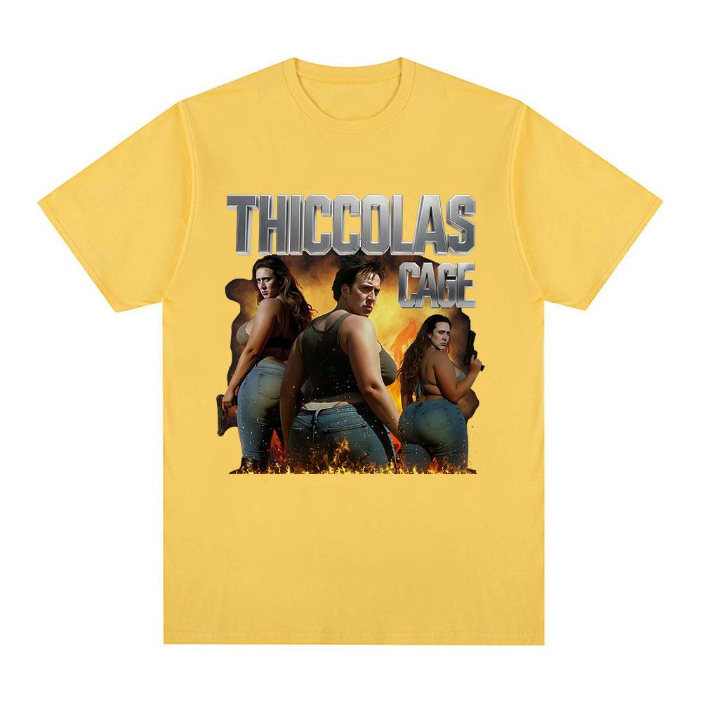 Thiccolas Cage Funny Meme T-shirt Unhinged Inappropriate Movie Lover T-shirts Absurd Crazy Cringe Exchange Gift Gag Joke Tshirts