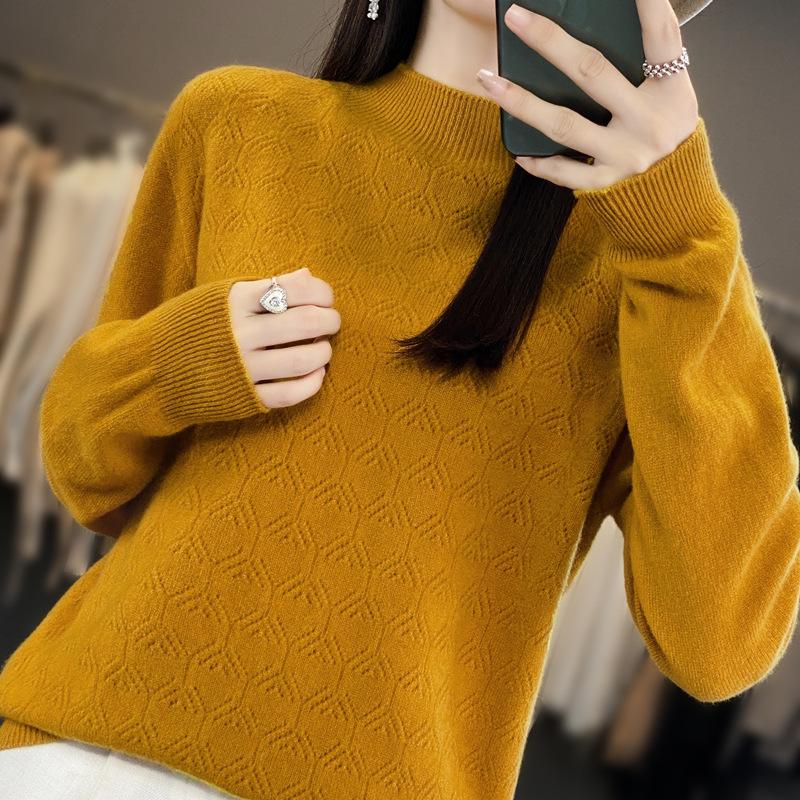 Andy's Velvet Women's Seamless Knit Sweater: Autumn/Winter Half-High Collar Long Sleeve Wool Base Layer