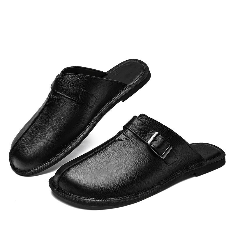Fashion New Lightweight Loafers Sandals Breathable Half Slippers Stylish Flats Leather Man Muller Shoes Soft Men Casual Slip On Footwear