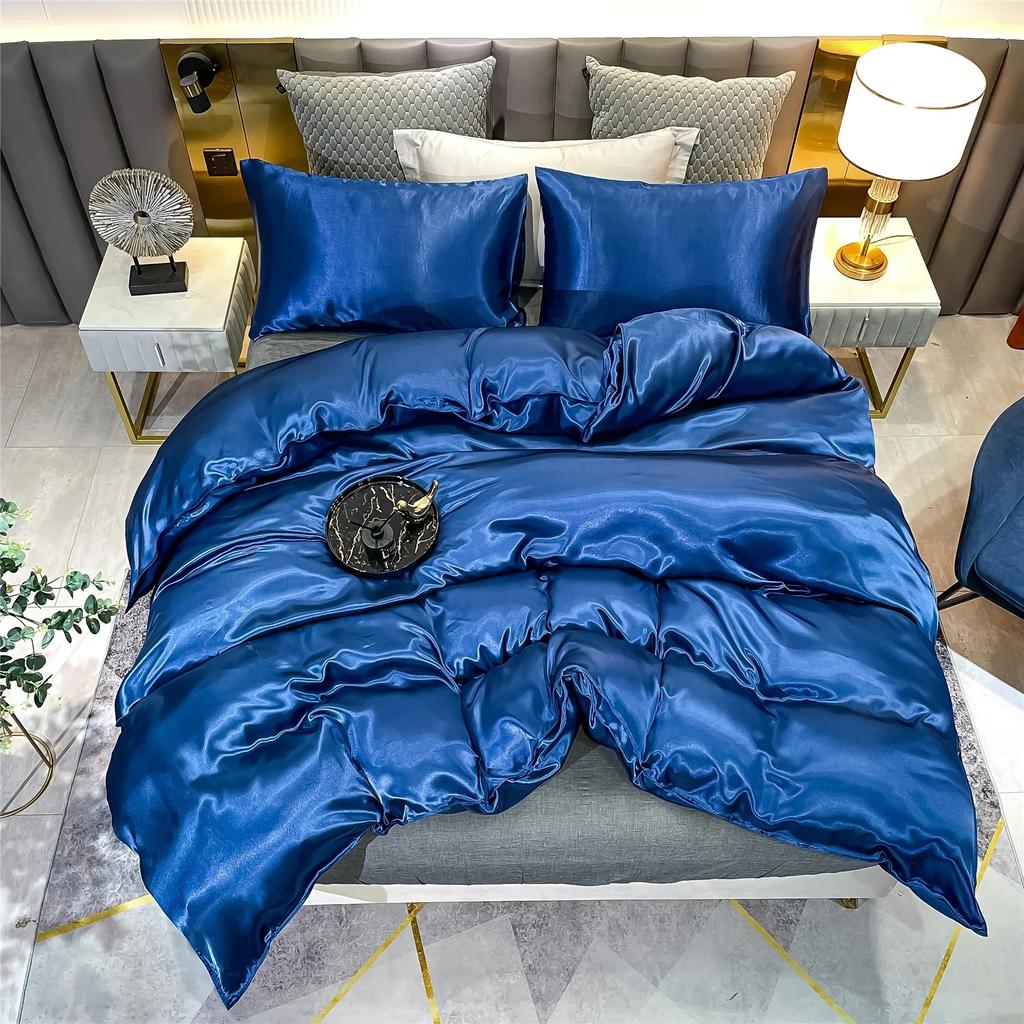 Luxury Different Color Bed Set Simple Style Duvet Cover Pillowcase Bedding Set  Flat Bed Sheet Quilt Cover Twin Queen King Size