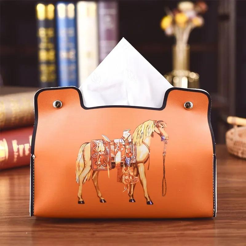 

PU Leather Tissue Box European Retro Style Waterproof Napkin Holder Bathroom Car Living Room Coffee Table Universal Storage Box
