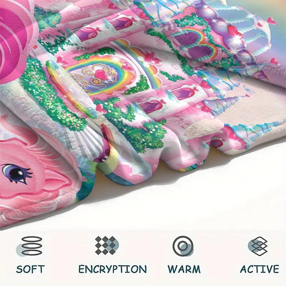 1Pc My Little Pony Print Flannel Blanket, High quality Comfortable for All Seasons, Home Decor, Warmth and Comfort, Perfect for Gifts