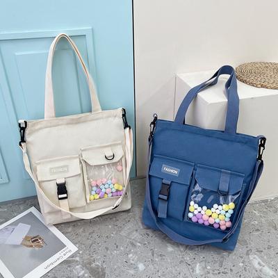 Canvas Bag Women'S Simple Fashion Portable Shoulder Bag Large Capacity Student Class Tutoring Messenger Bag