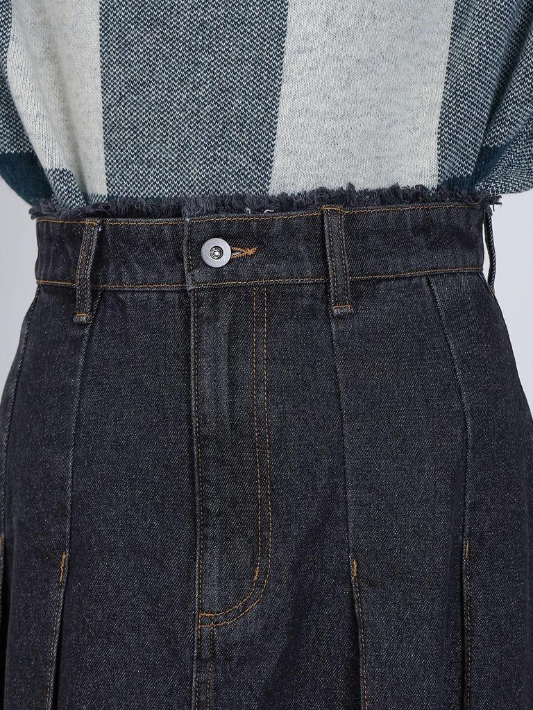 Skirt Wide Pleated Denim Skirt BLACK M [Beams Heart] Women's