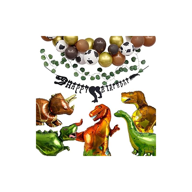 regalo Dinosaur Balloons Birthday Decorations for Boys, Dinosaur Garland Set for 1, 2, 3, and 4 Year Olds (Gold x Black Dinosaur Balloons)