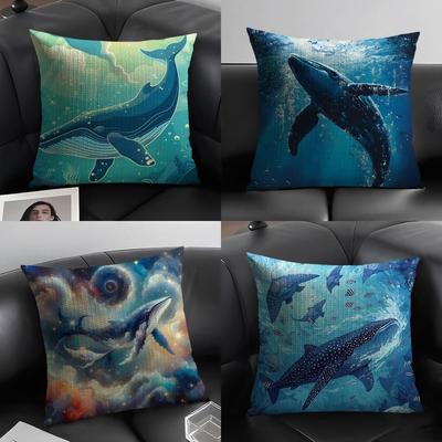Whale Fashion Cushion Cover Natural Linen Organic Fabric DoubleSided Printing Sofa Home Decor Gift Pillow Case