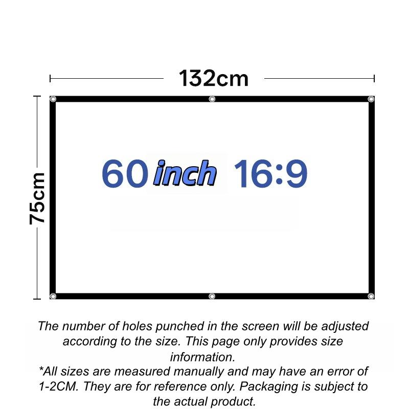 Compact Portable Anti-Light Projector Screen Flexible Use 60/72/84/100/120 Inches for Travel