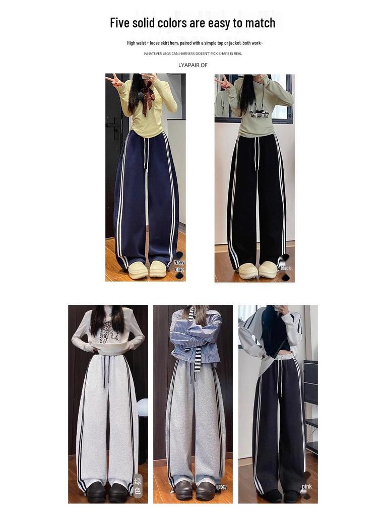 Southeast Asia Exclusive: Women's Retro Color Block Patchwork Sweatpants, Loose Wide-Leg, Lazy Style for Spring & Autumn