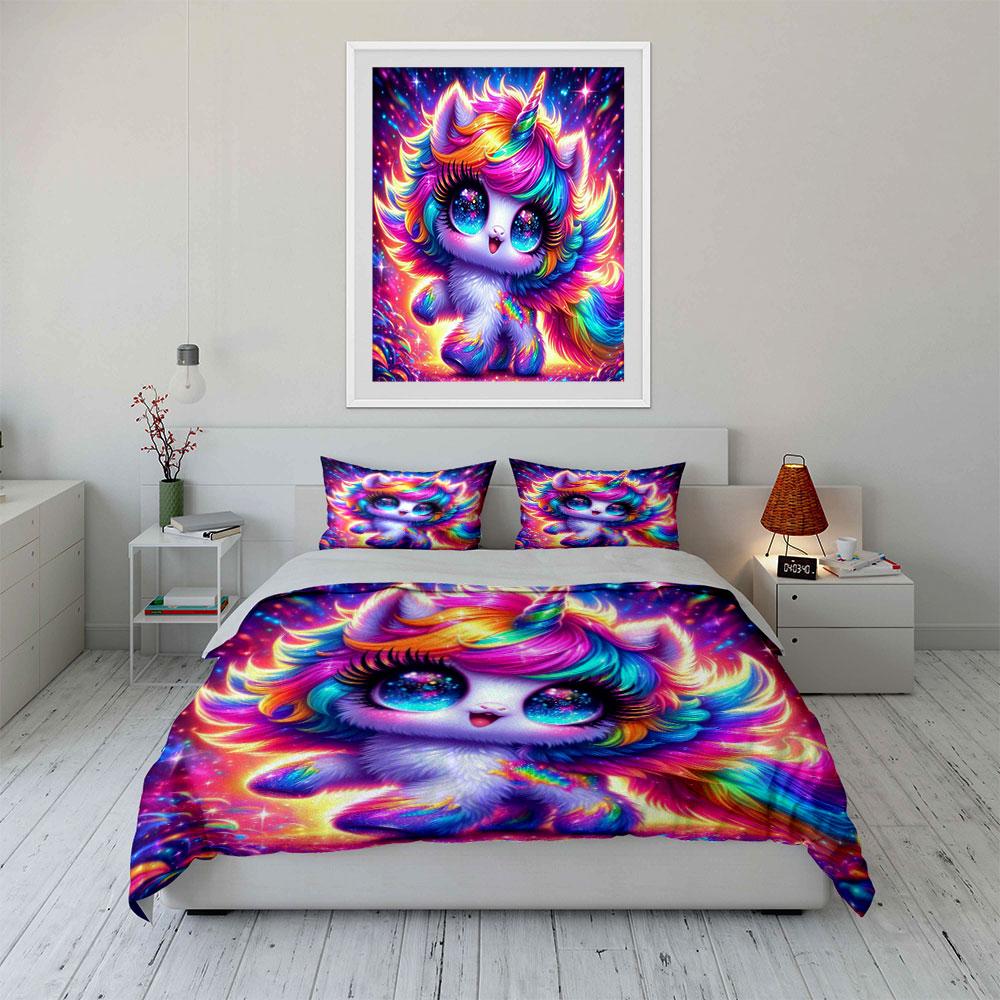 Rainbow Dreamy Little Unicorn Duvet Cover Set With 3D Printing Design Soft Polyester Bedding Set All-Season Comfort For Gifts