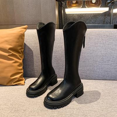 2024 Heißer Verkauf Neue Herbst Winter Damen Knielange Schuhe Runde Spitze Einfarbig Slipper Abriebfest Damen Elegante Stiefel