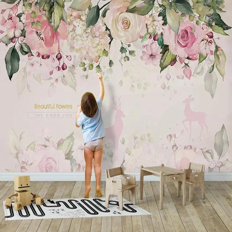 Photo Wallpaper 3d Stereo Pink Flowers Murals Cartoon Kids Girl's Bedroom Wall Paper Living Room Home Decor