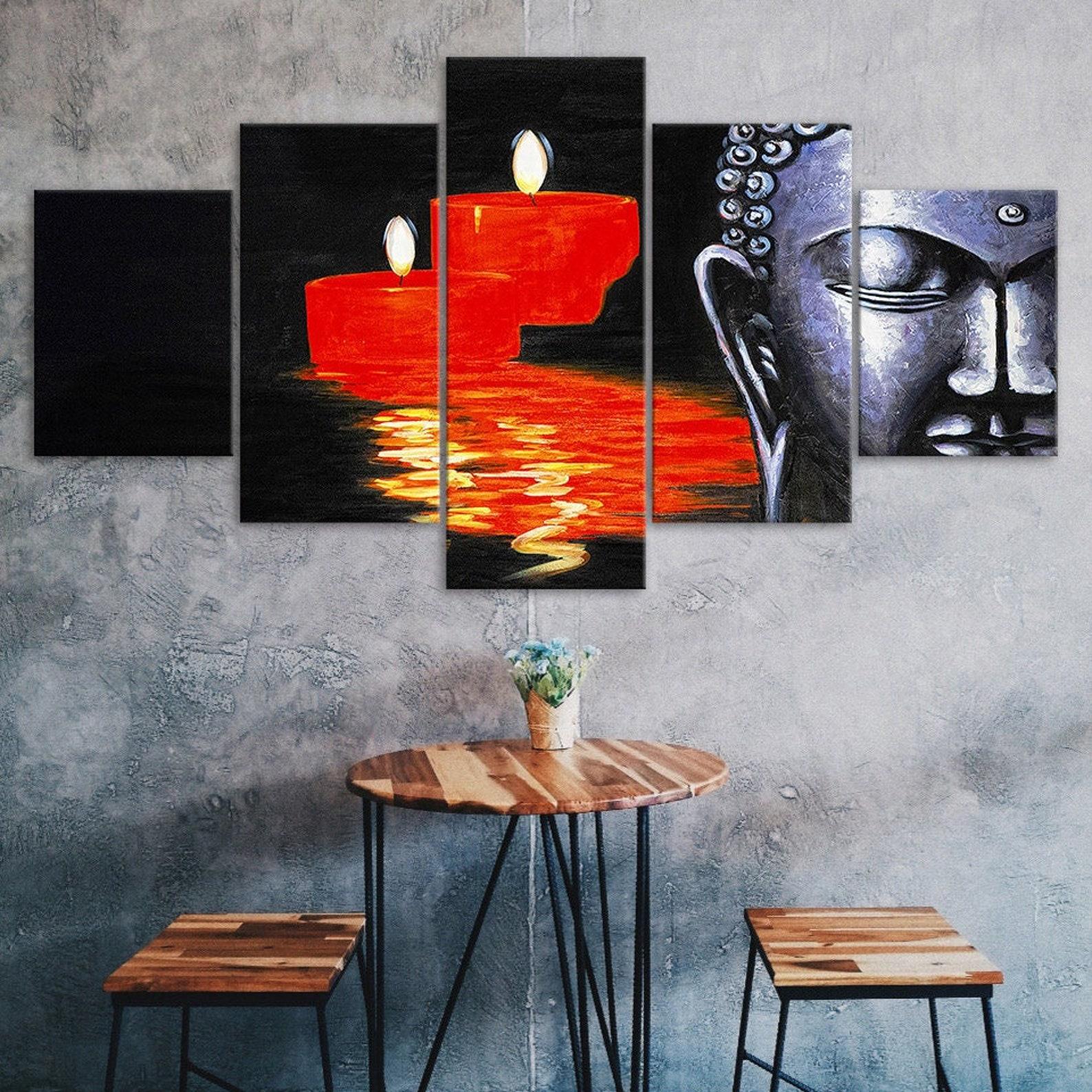 

Buddha Statue Candle Light 5 Piece Canvas Wall Art Multi Panel Print Modern Painting Poster Home Decor Picture Gift For Him For Her 20X35 20X45 20X55CM