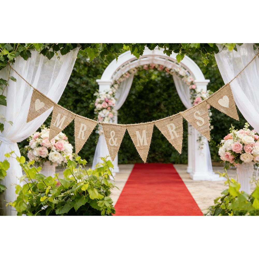 

MR & MRS Burlap Banner Wedding Proposal Decoration Engagement Bachelorette Party Wedding Backdrop Photo Prop Accessory Souvenirs singer 13x18cm