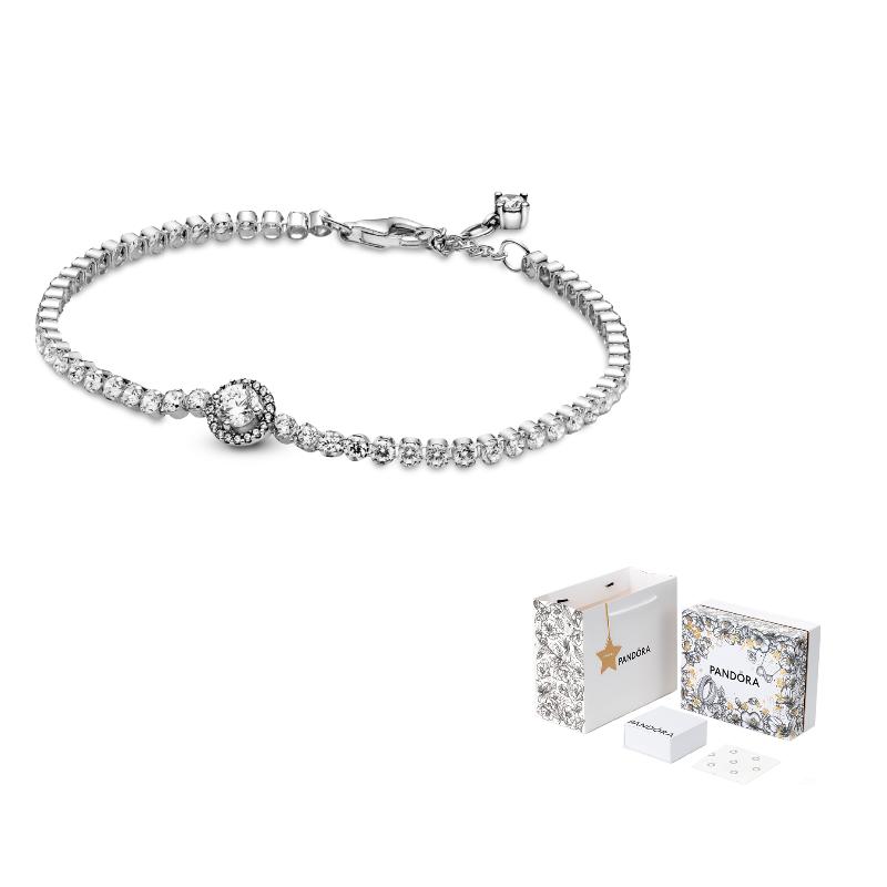 Pandora Shimmering Halo Tennis Adjustable 925 Silver Bracelet Women bracelets Multicolor 599416C01