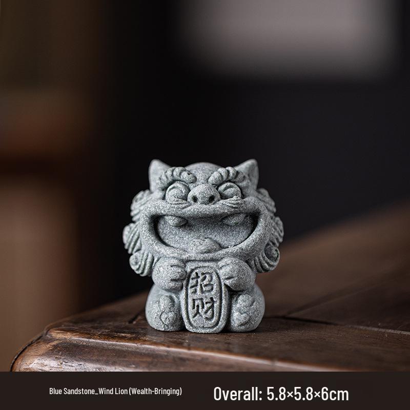 Kleines Chinesisches Steinlöwenpaar: Desktop-Maskottchen und Tee-Haustier-Ornament für kreative Bonsai- oder Fischaquariendekoration
