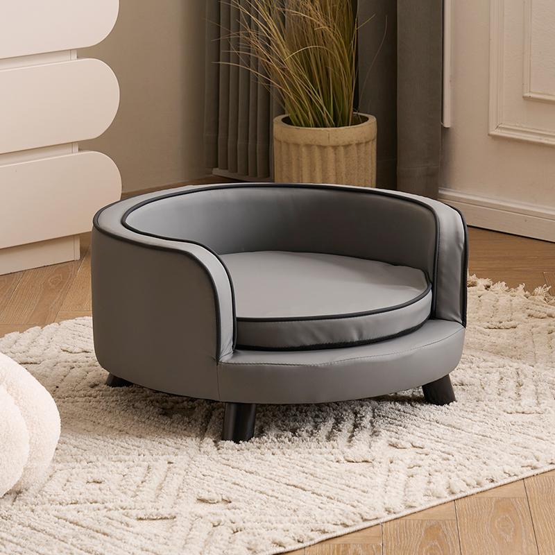 Removable Washable Cat Bed with Curved Design All-Season Pet Sofa for Small Dogs Plush Lounge Chair for Teddy Solid Wood Pet Bed